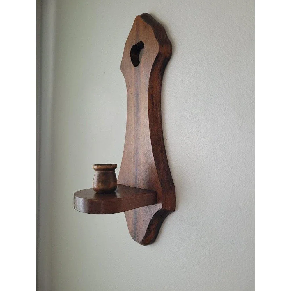 Vintage Heart Wood Wall Candle Sconce Set of 2 1980s